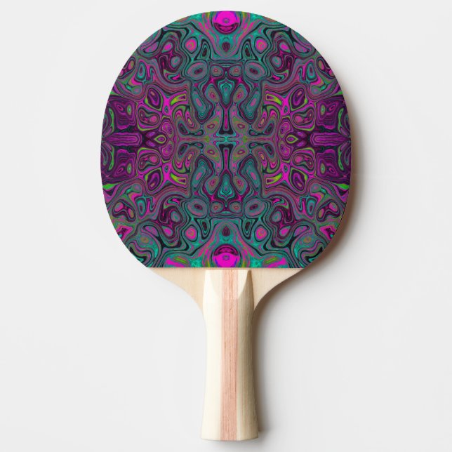 Abstract Magenta and Teal Blue Groovy Pattern Ping Pong Paddle (Front)