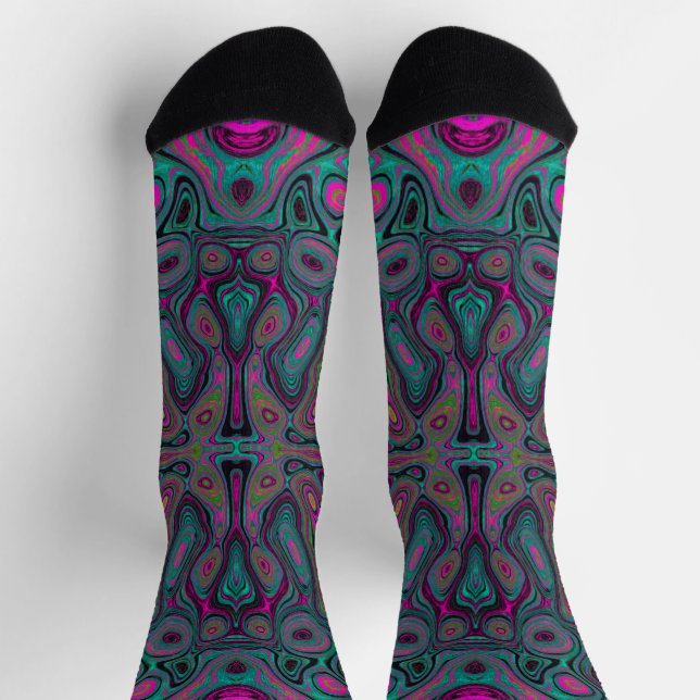 Abstract Magenta and Teal Blue Groovy Pattern Socks (Top)