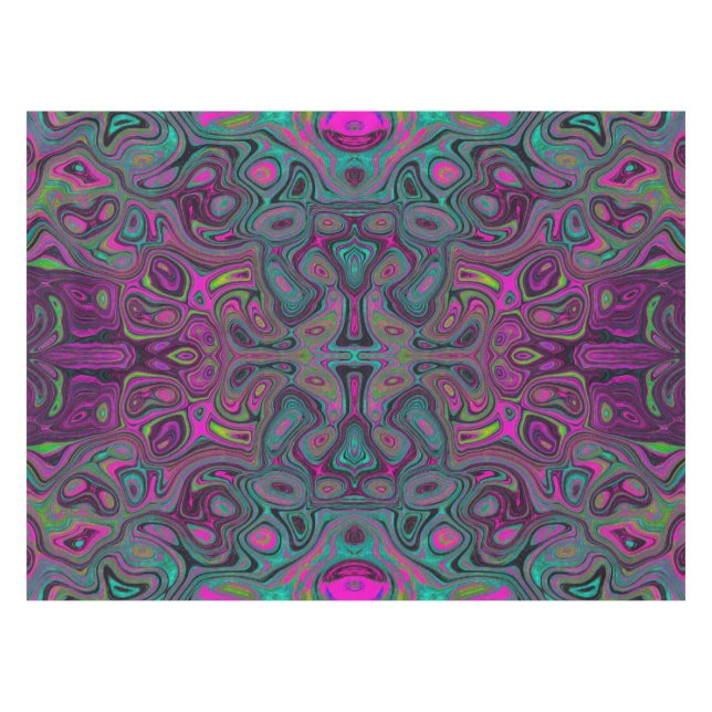 Abstract Magenta and Teal Blue Groovy Pattern Tablecloth (Front (Horizontal))