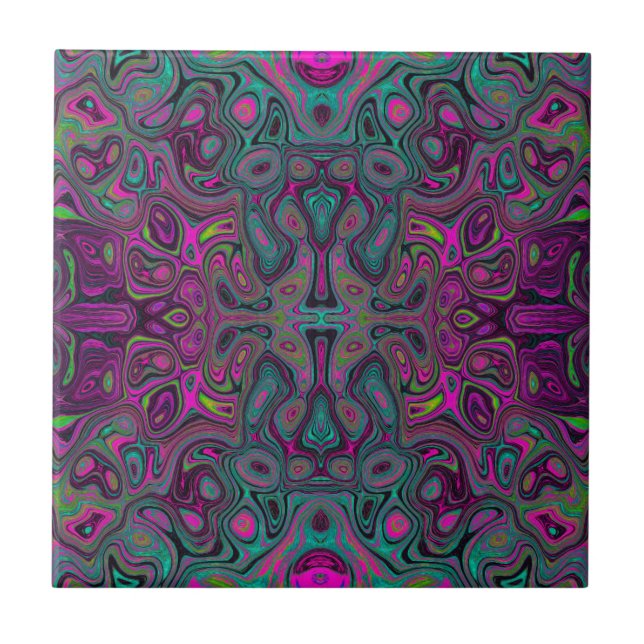 Abstract Magenta and Teal Blue Groovy Pattern Tile (Front)