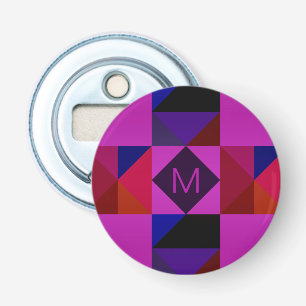 Abstract Magenta Geometric Pattern Monogram Bottle Opener
