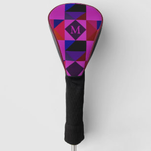 Abstract Magenta Geometric Pattern Monogram Golf Head Cover