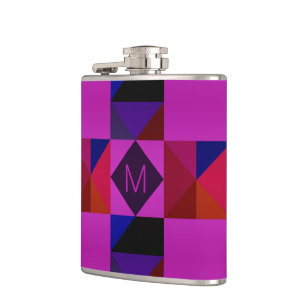 Abstract Magenta Geometric Pattern Monogram Hip Flask