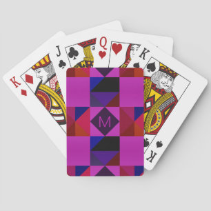 Abstract Magenta Geometric Pattern Monogram Playing Cards