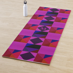 Abstract Magenta Geometric Pattern Monogram Yoga Mat