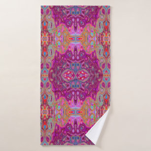 Abstract Magenta Pink, Blue and Red Groovy Pattern Bath Towel