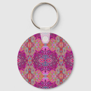 Abstract Magenta Pink, Blue and Red Groovy Pattern Key Ring