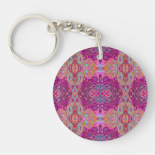 Abstract Magenta Pink, Blue and Red Groovy Pattern Key Ring