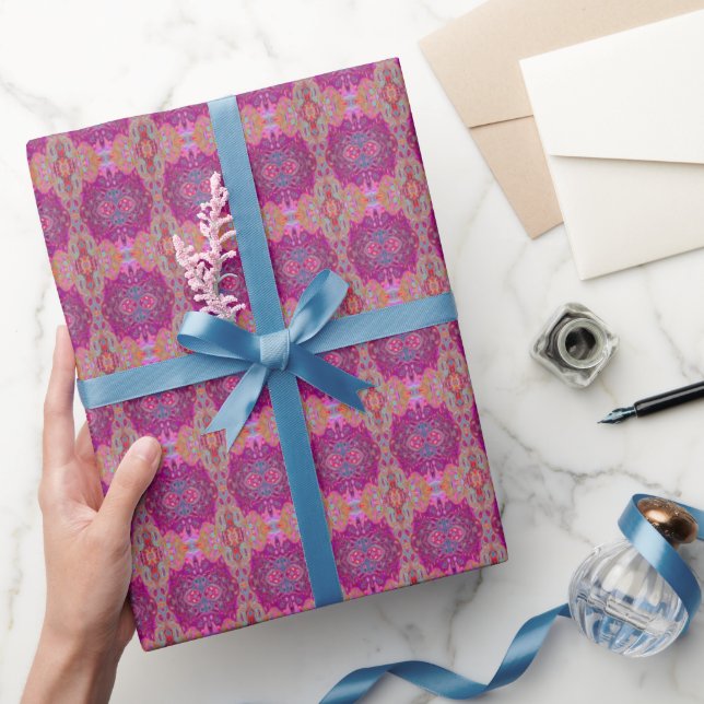 Abstract Magenta Pink, Blue and Red Groovy Pattern Wrapping Paper (Gifting)