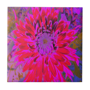 Abstract Magenta, Purple and Red Dahlia Flower Tile
