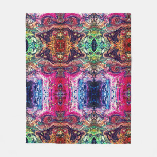 Abstract magic flowers pink gold orange blue fleece blanket