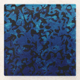 Abstract Magic - Navy Blue Grunge Black Glass Coaster