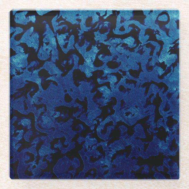 Abstract Magic - Navy Blue Grunge Black Glass Coaster (Front)