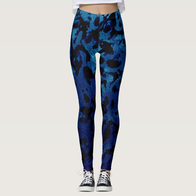 Abstract Magic - Navy Blue Grunge Black Leggings (Front)