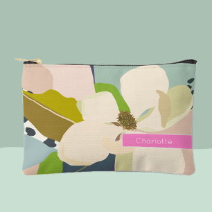 Abstract Magnolia Pastel Floral Custom Name Accessory Pouch