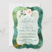Abstract Malachite Gold Pink Flowers Bridal Shower