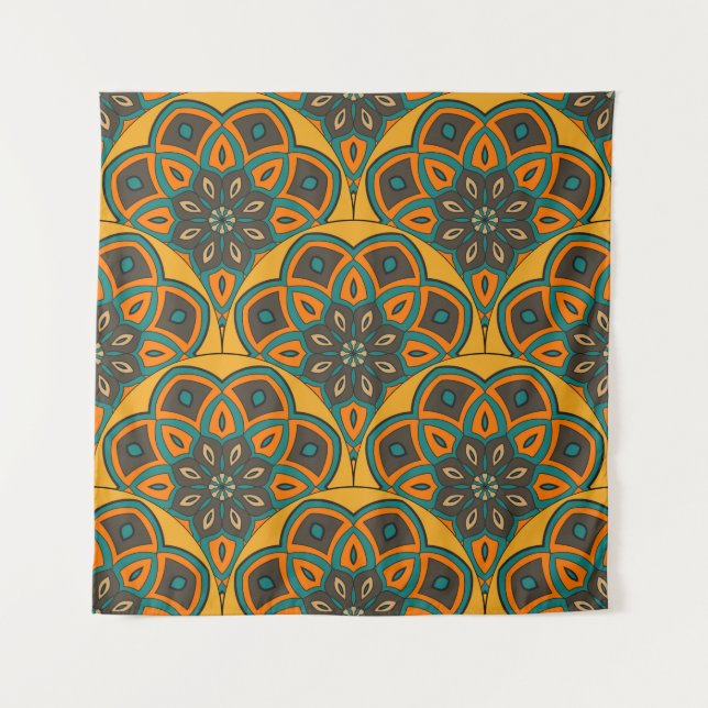 Abstract mandala fish scale seamless pattern. Orna Tapestry (Front)