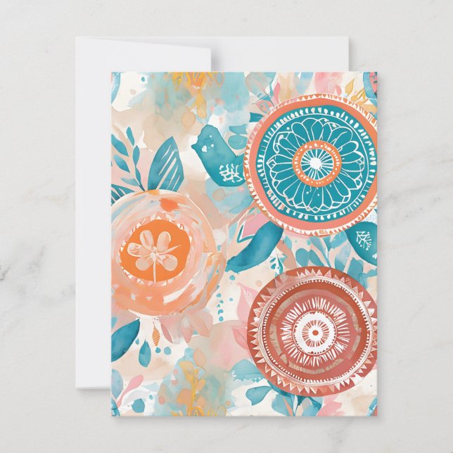 Abstract Mandala Flowers Holiday Card (Front)