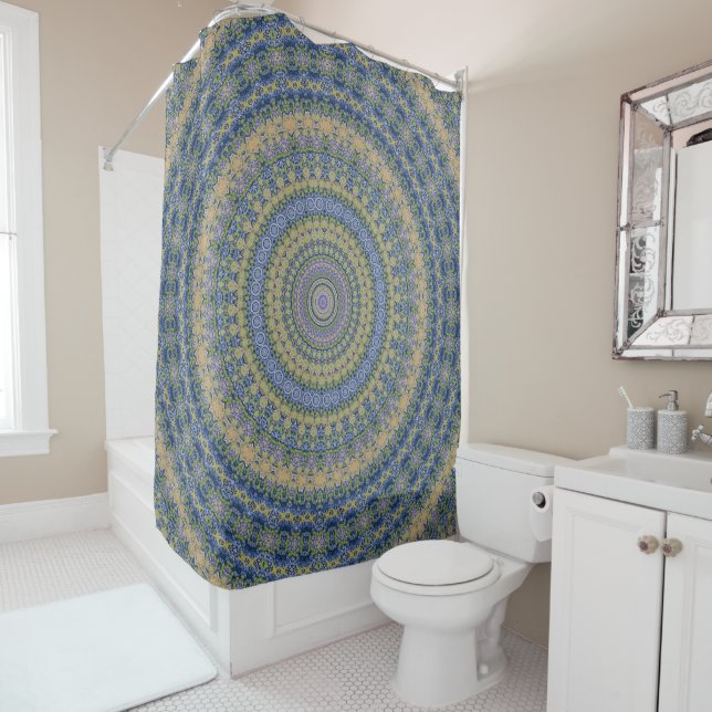 Abstract mandala round seamless pattern kaleidosco shower curtain (In Situ)