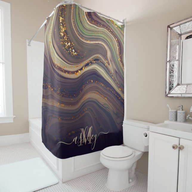 Abstract Marble and Glitter Shower Curtain (In Situ)