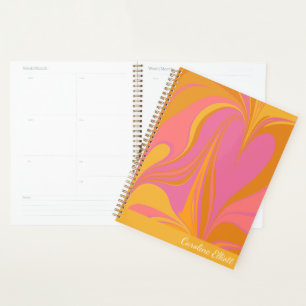 Abstract Marble Art in Bright Yellow and Pink Planner