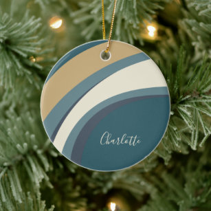 Abstract Marble Art in Teal and Tan Personalised  Ceramic Tree Decoration
