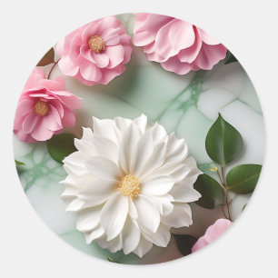 Abstract Marble Art with Botanical Classic Round Sticker