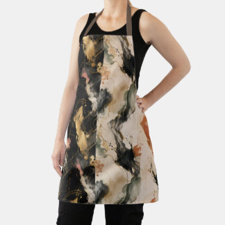 Abstract Marble Fluid Art Apron | Gold Ink Luxury 