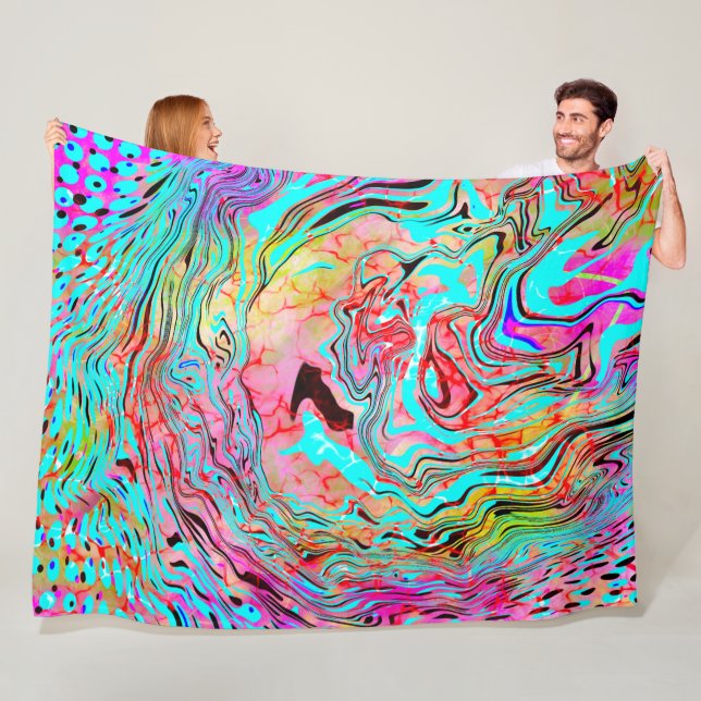 Abstract Marble Fluid Art Teal Purple Blue Fleece Blanket (In Situ)