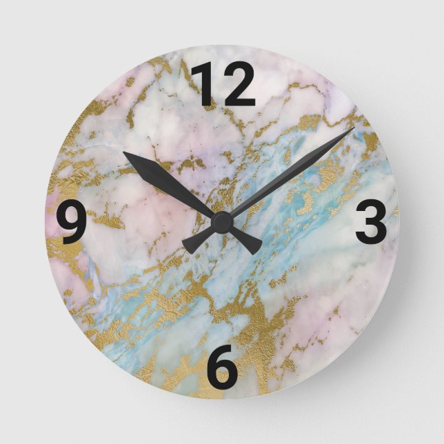 Abstract Marble Inspired Pink Blue WALL CLOCK (Front)