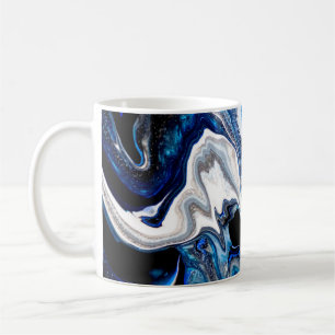 Abstract marble liquid texture in silver white gli coffee mug