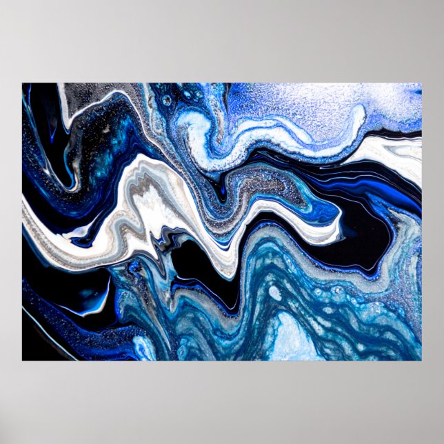 Abstract marble liquid texture in silver white gli poster (Front)