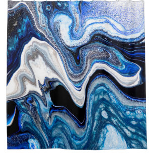 Abstract marble liquid texture in silver white gli shower curtain