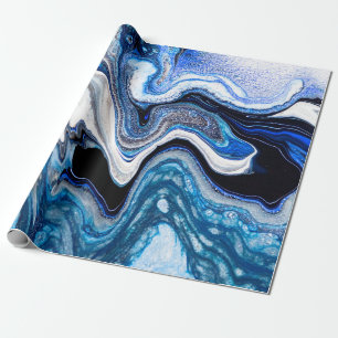 Abstract marble liquid texture in silver white gli wrapping paper