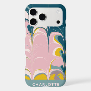 Abstract Marble Modern Ebru Pattern Teal and Pink