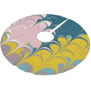 Abstract Marble Modern Ebru Pattern Teal and Pink Brushed Polyester Tree Skirt