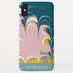 Abstract Marble Modern Ebru Pattern Teal and Pink Case-Mate iPhone Case