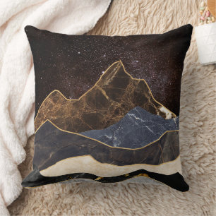 Abstract Marble Mountains Under Starry Sky Cushion