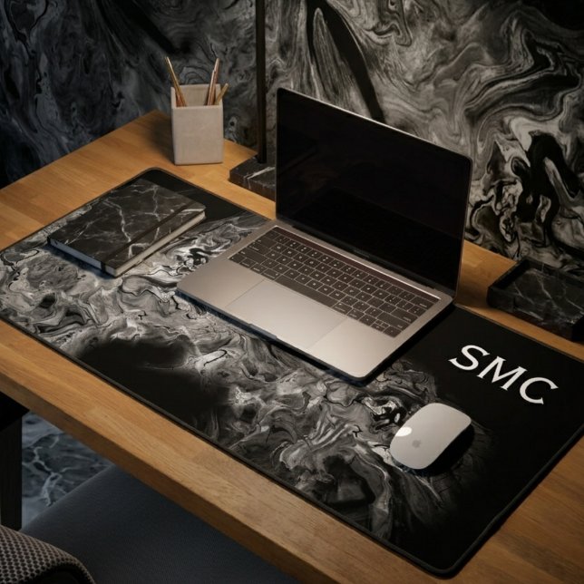 Abstract Marble Smoke Grey Desk Mat (Abstract smoke desk mat for a professional's creative workspace and home office upgrade.)