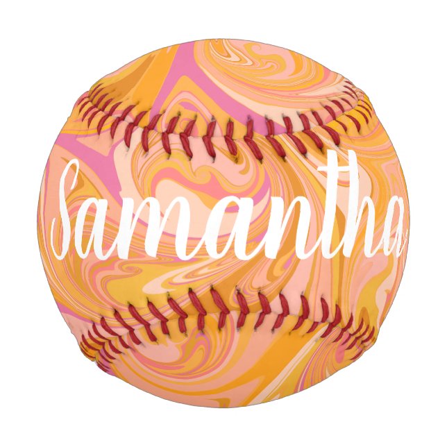 Abstract Marble Swirl Art in Yellow Baseball (Front)