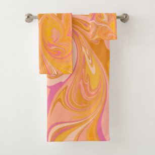 Abstract Marble Swirl Art in Yellow Bath Towel Set