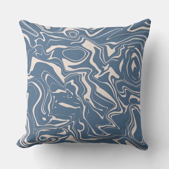 Abstract Marble Swirl Pattern Navy Blue Cream Cushion (Front)