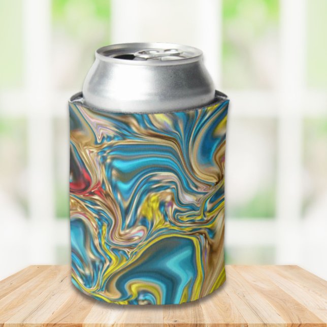 abstract marble swirls yellow teal turquoise blue can cooler (abstract marble swirls yellow teal turquoise blue can cooler)