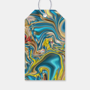 abstract marble swirls yellow teal turquoise blue gift tags