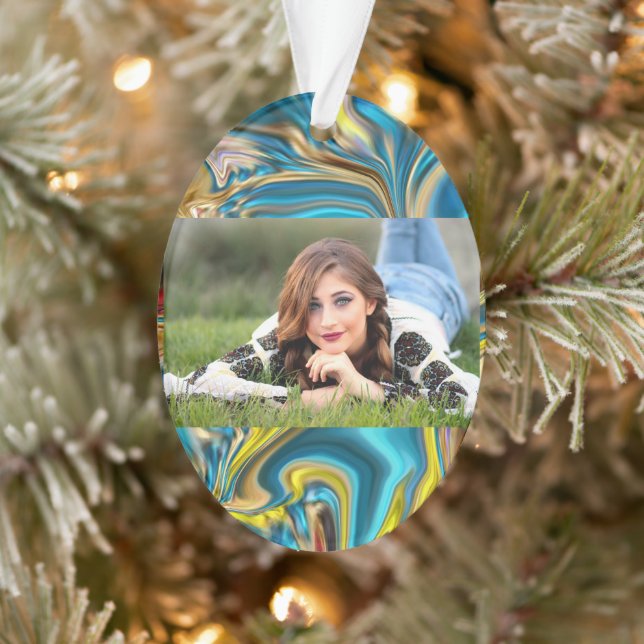 abstract marble swirls yellow teal turquoise blue ornament (Tree)