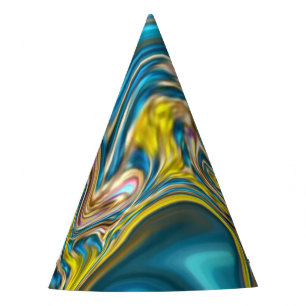 abstract marble swirls yellow teal turquoise blue party hat