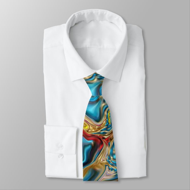 abstract marble swirls yellow teal turquoise blue tie (Tied)