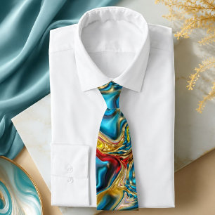 abstract marble swirls yellow teal turquoise blue tie