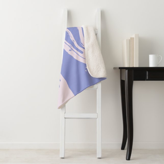 Abstract Marbled Art in Lavender and Blush Sherpa Blanket (In Situ)