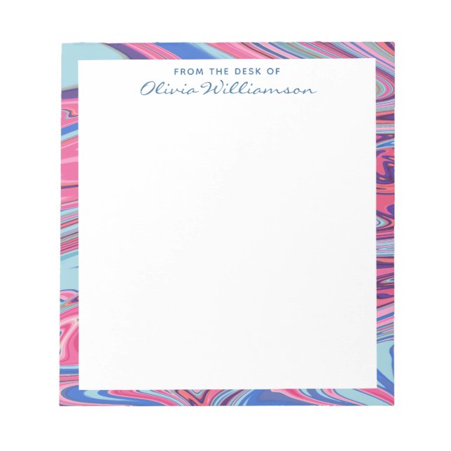 Abstract Marbled Art Trippy Blue Pink Personalized Notepad (Front)